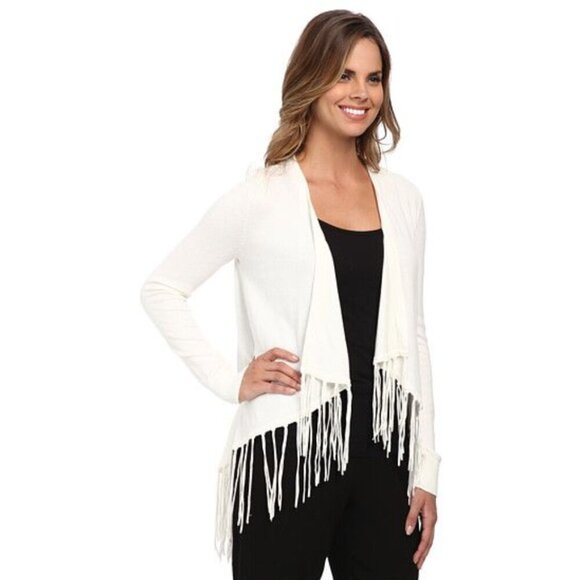 MICHAEL Michael Kors Drape Front Fringe Cardigan Cream Tassels Knotted Large NWT - Picture 2 of 8